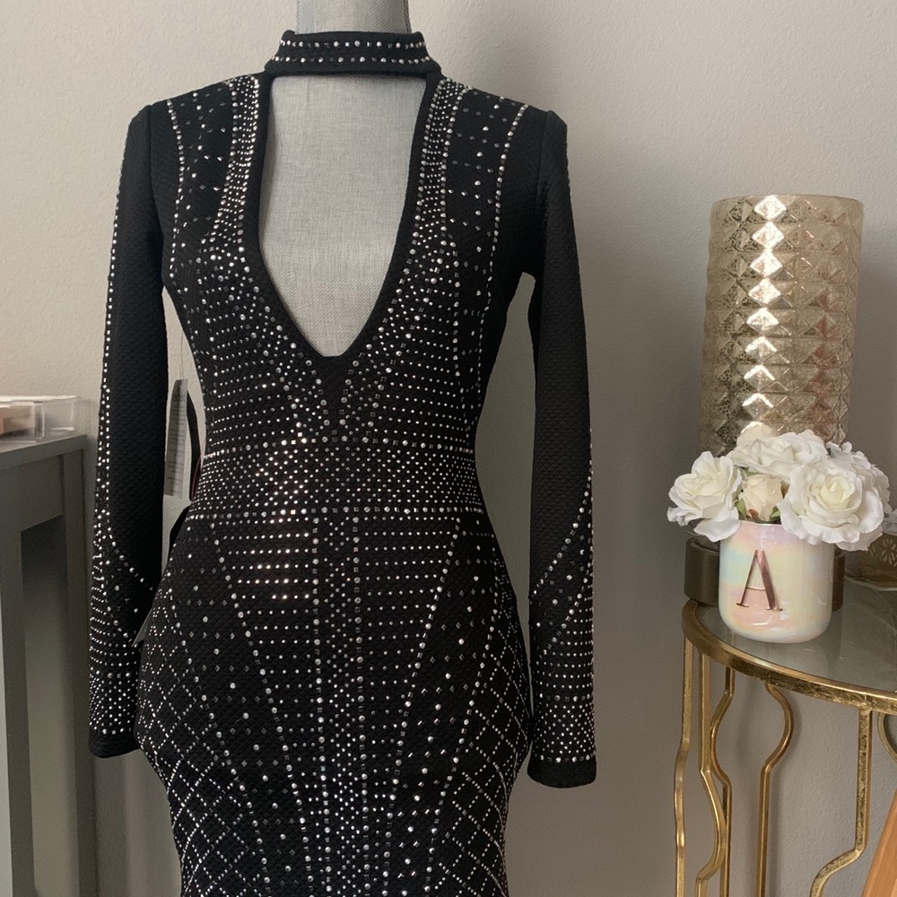 Bebe Alexa Plunge Mock Neck Dress